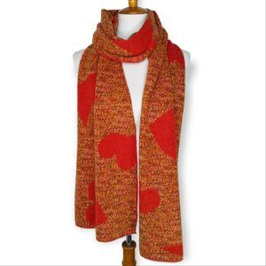 Venice Scarf Wool Angora Blend Hearts Stars Print Orange Red Multi Faux Tweed